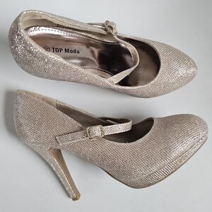 ☆ TOP MODA Metalic Mary Jane Pump, 7.5